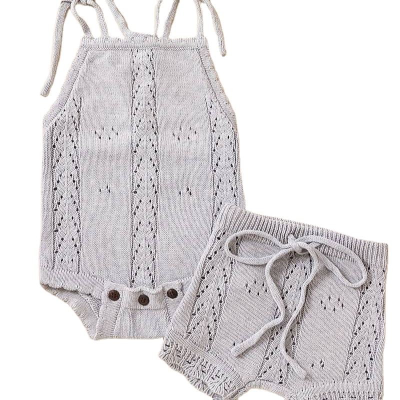 Baby Cotton Knit Romper Shorts Set