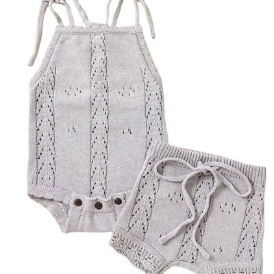 Baby Cotton Knit Romper Shorts Set