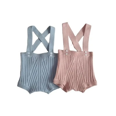 Baby Knit Cotton Shorts with Suspenders